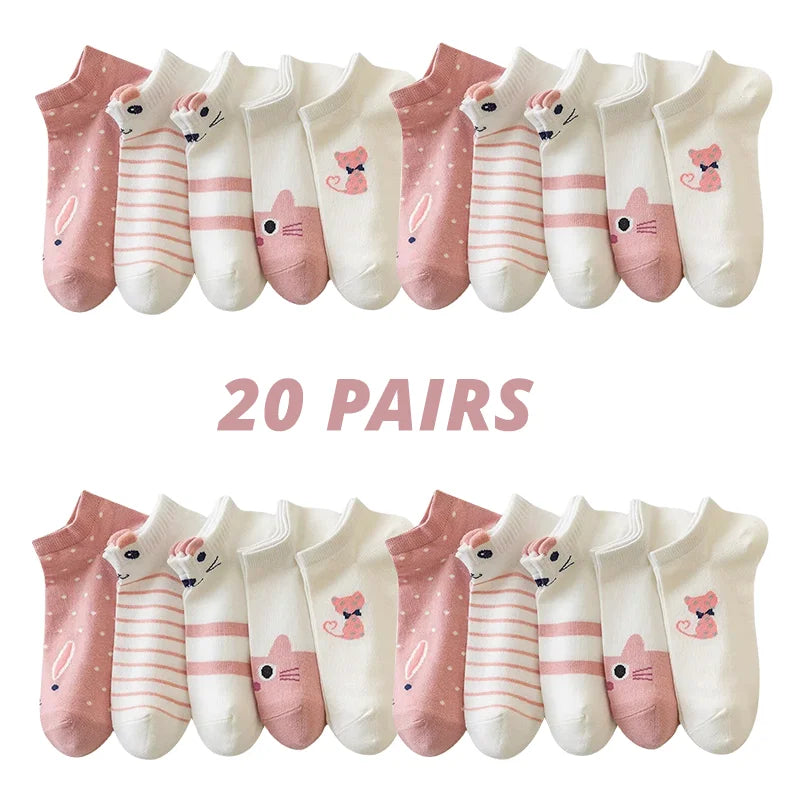 Women's Short Tube Socks Pink Cat Cute Low Top Casual Socks