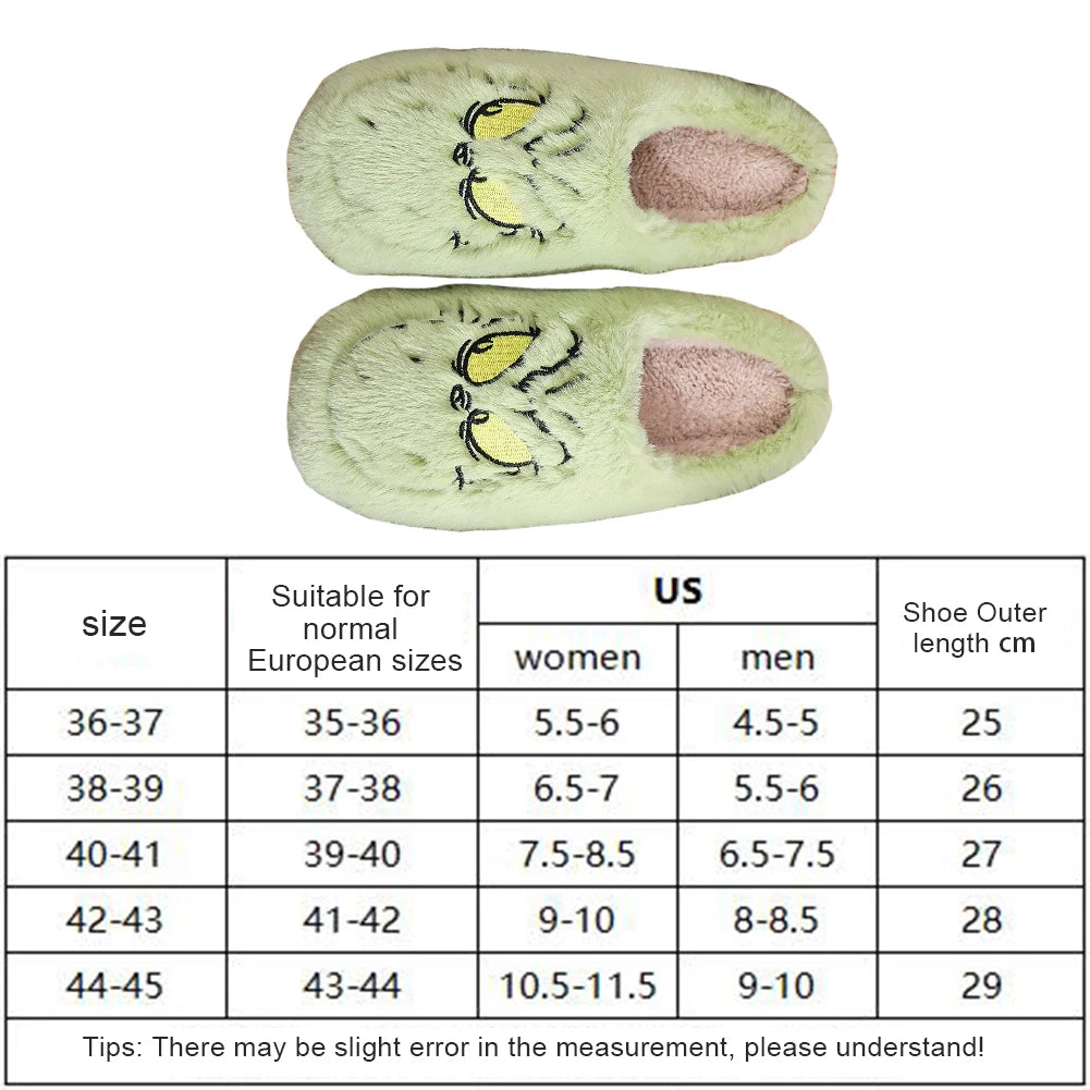 For Grinch Plush Slippers Warm Slip-on House Shoes Breathable