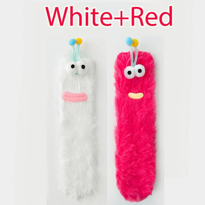 Funny monster fleece winter socks in white and red, featuring adorable monster designs for warmth and comfort.