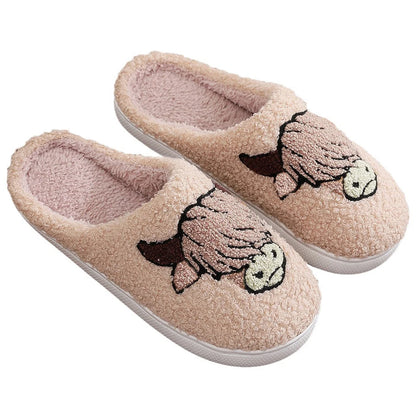 Winter Slippers Non-Slip Highland Cow Slippers Warm Plush Home Slipper House Flat Floor Soft Slides Cozy Couple Slip-On Slippers