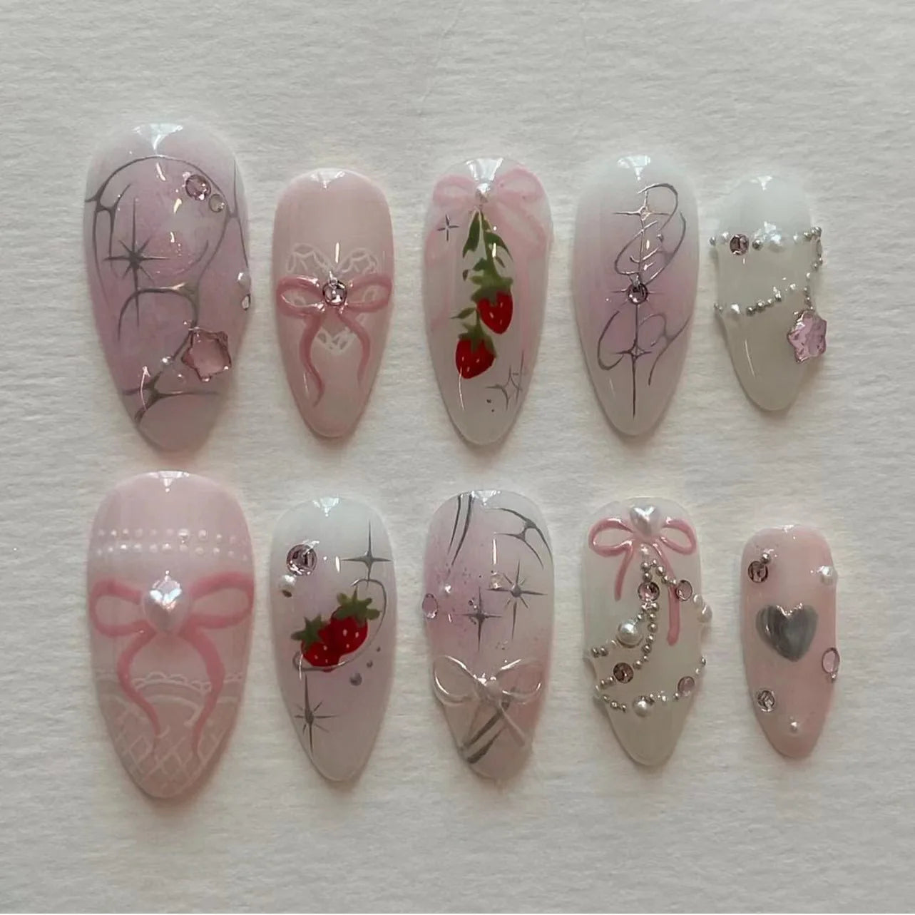 Cute Rabbit Bow Almond Press-On Nails Set