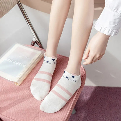 Women's Short Tube Socks Pink Cat Cute Low Top Casual Socks