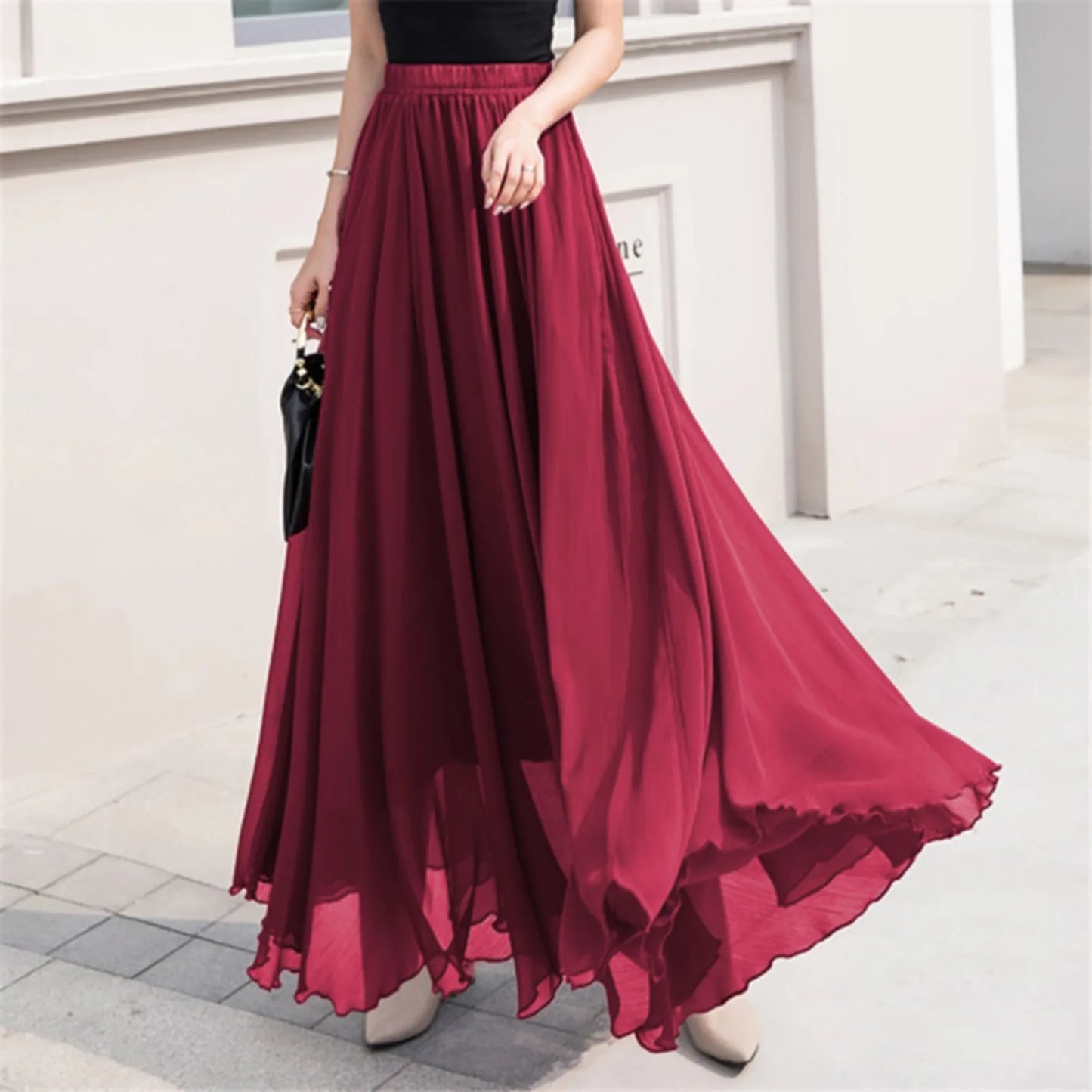 Skater Skirt for Women Summer Women's Solid Color Chiffon Skirt Women's High Waist Long Bathing Suits with Skirts for Women