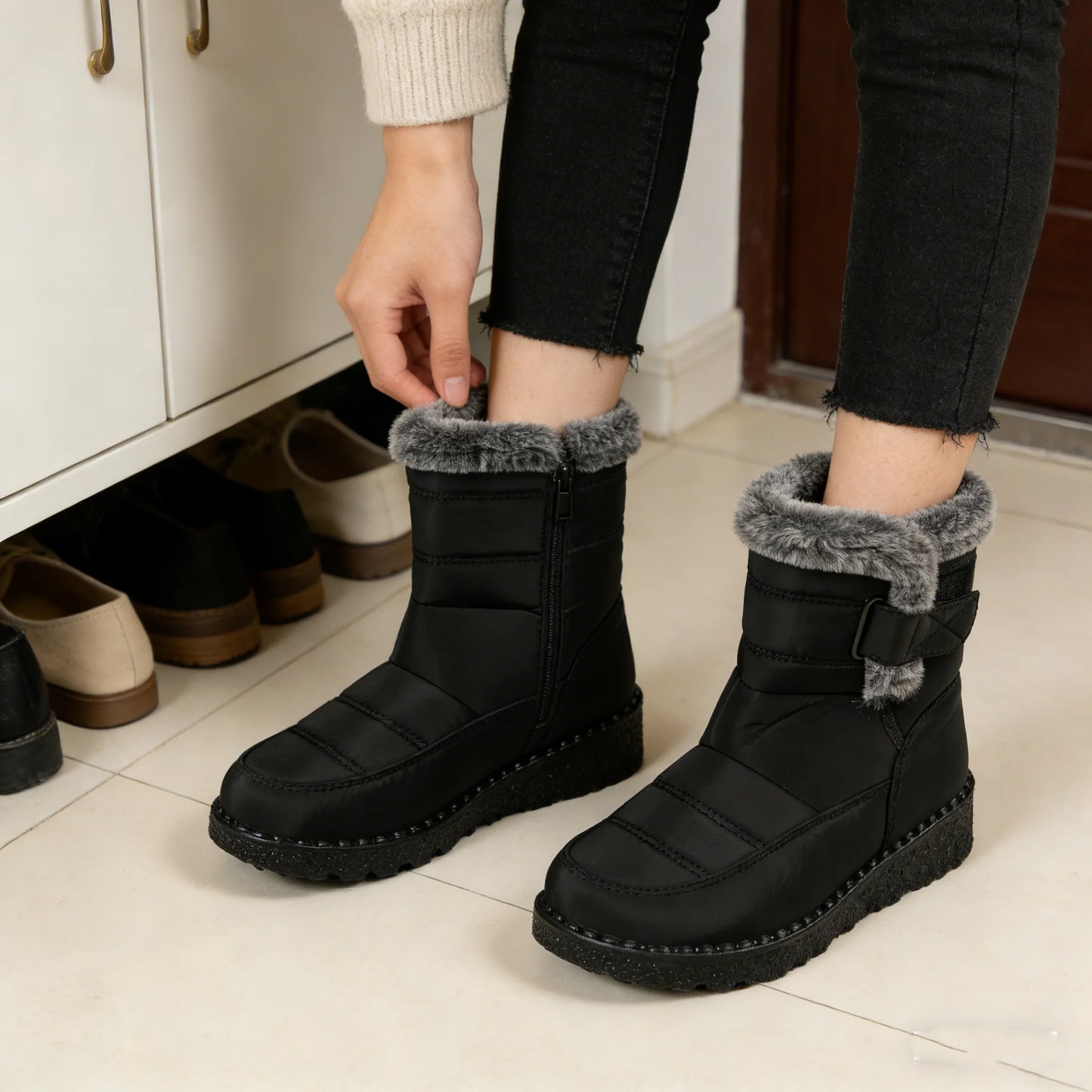 Woman Winter Boots Ankle Low Heels Botas Mujer Waterproof Warm Snow Boots Women's Boots Faux Fur Long Plush Snow Boots
