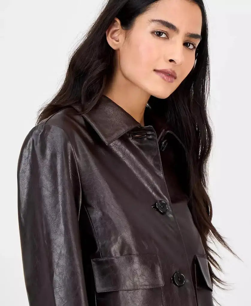 Anne Klein | Women's Faux Leather Front-Button Jacket