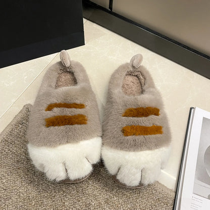 3D Cat Paw Plush Slippers Slip-on House Shoes Comfortable Furry Paw Couple Slippers Winter Soft Warm Slippers for Indoor Bedroom