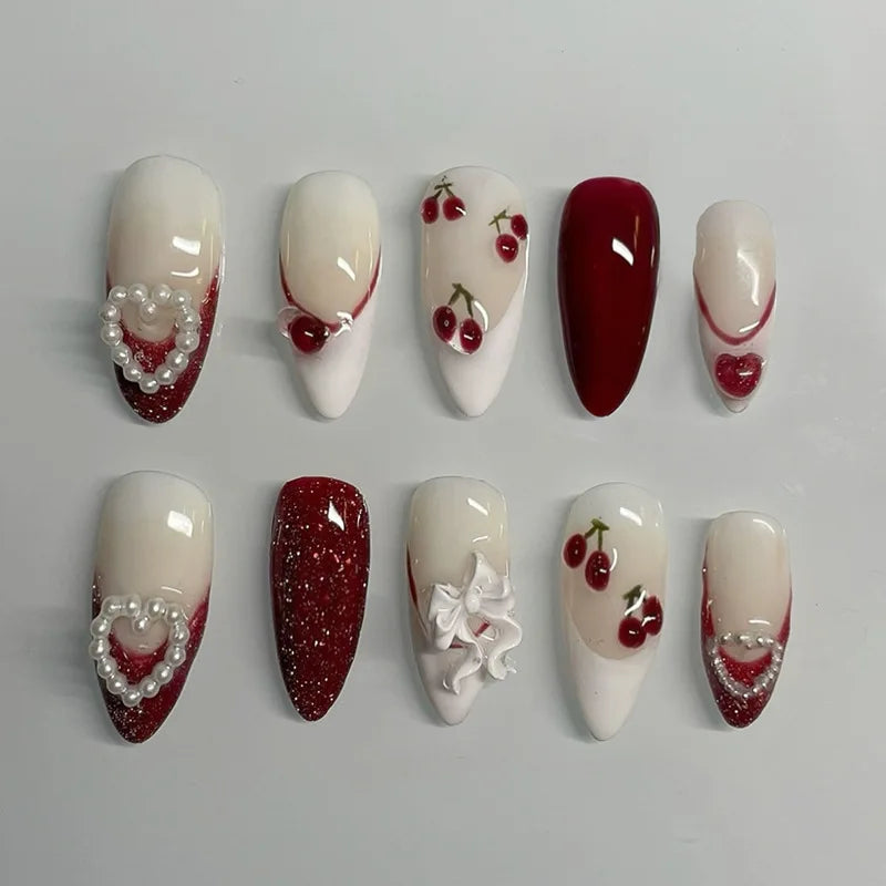 Cute Rabbit Bow Almond Press-On Nails Set