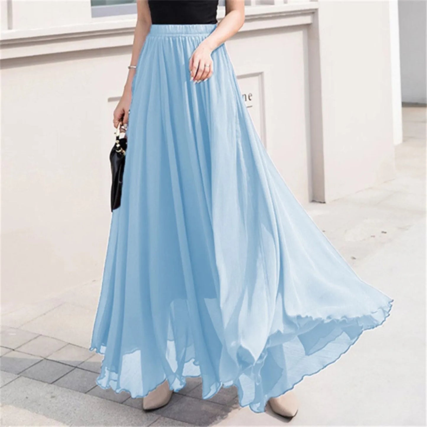 Skater Skirt for Women Summer Women's Solid Color Chiffon Skirt Women's High Waist Long Bathing Suits with Skirts for Women