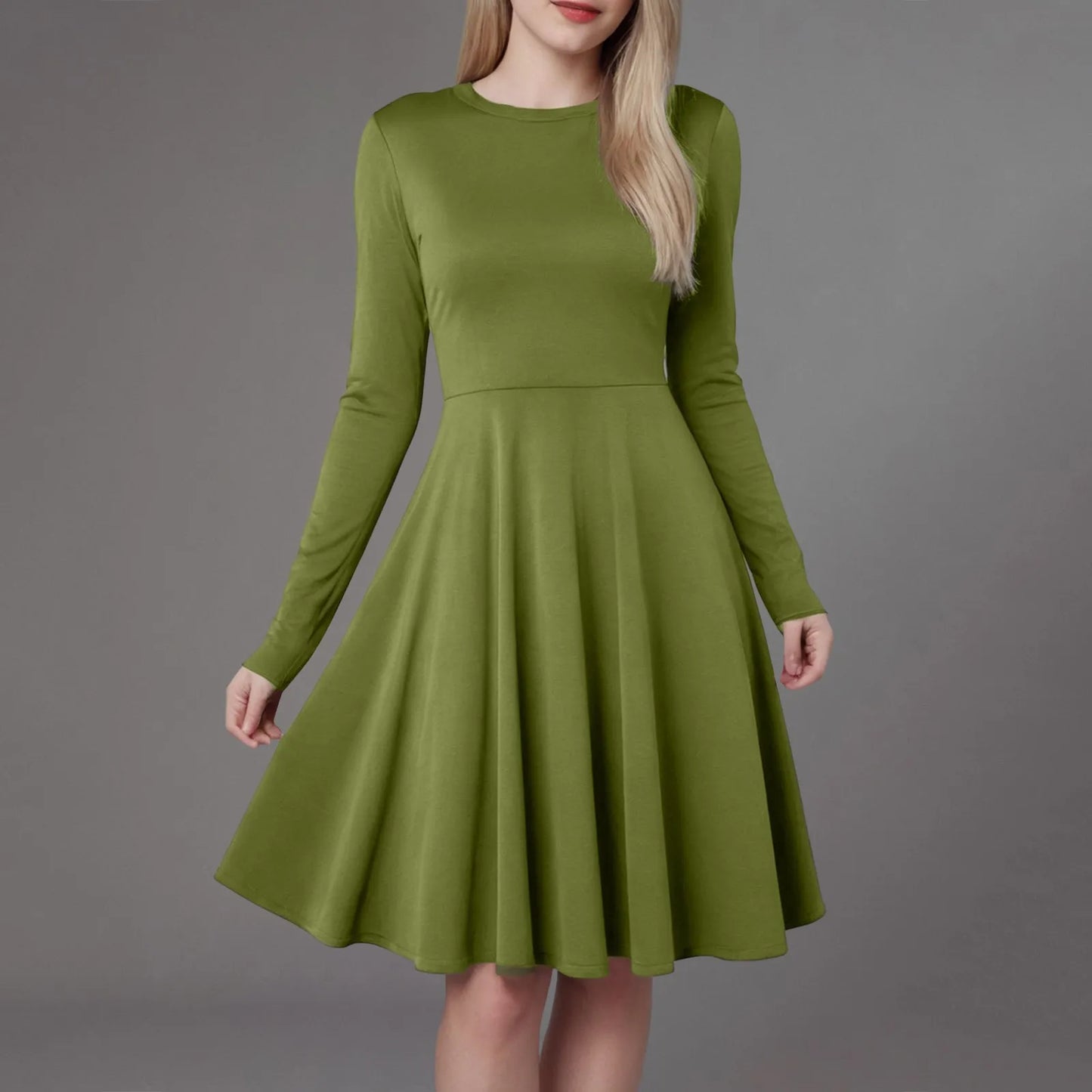 Women Elegant Short Dress Solid Color Pleated High Wais