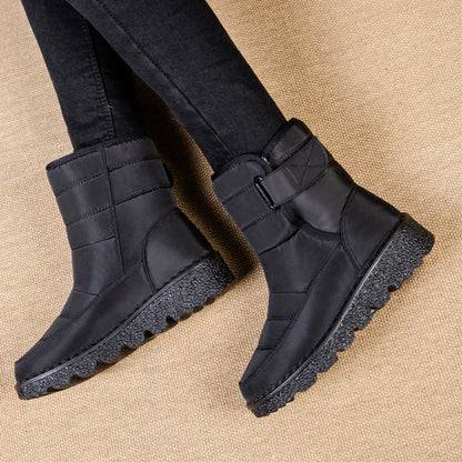 Women Warm Plush Fur Boots Waterproof Ladies Winter Snow Boots with Hook&Loop Plush Lined Gifts for Mother Friends