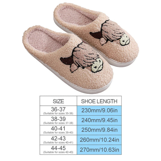 Winter Slippers Non-Slip Highland Cow Slippers Warm Plush Home Slipper House Flat Floor Soft Slides Cozy Couple Slip-On Slippers