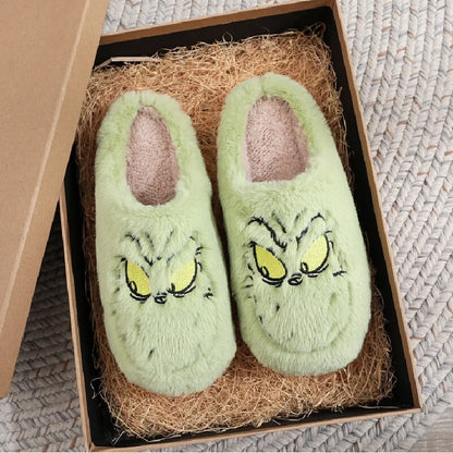 Cute Green Monster Plush Slippers