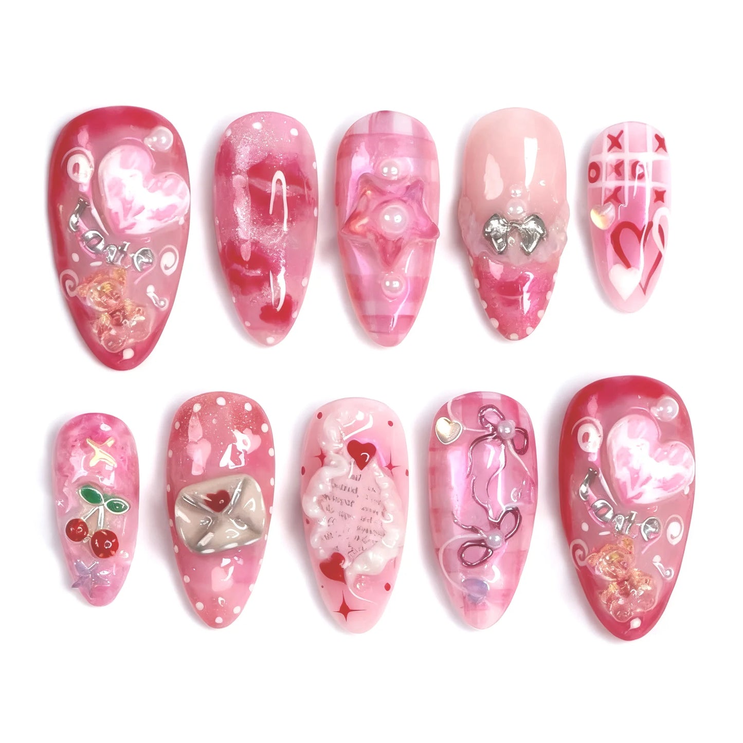 Cute Rabbit Bow Almond Press-On Nails Set