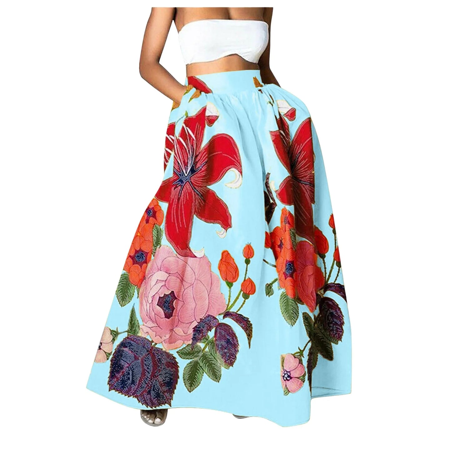 Bohemian Women Long Skirt Large Swing High Waist Floral Printing