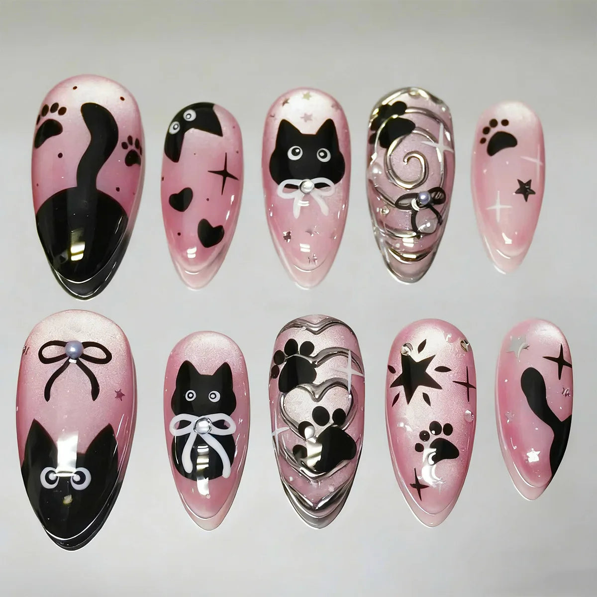 Cute Rabbit Bow Almond Press-On Nails Set