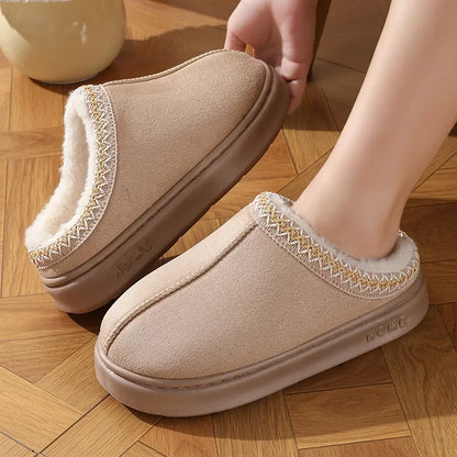 New Fashion Fluffy Platform Slippers for Women 2025 Winter Plush