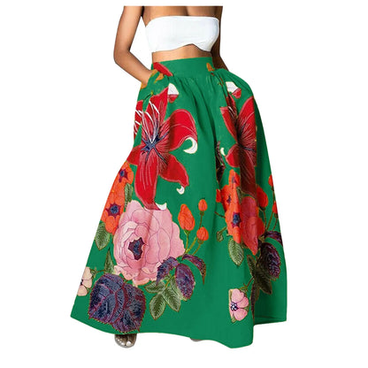 Bohemian Women Long Skirt Large Swing High Waist Floral Printing