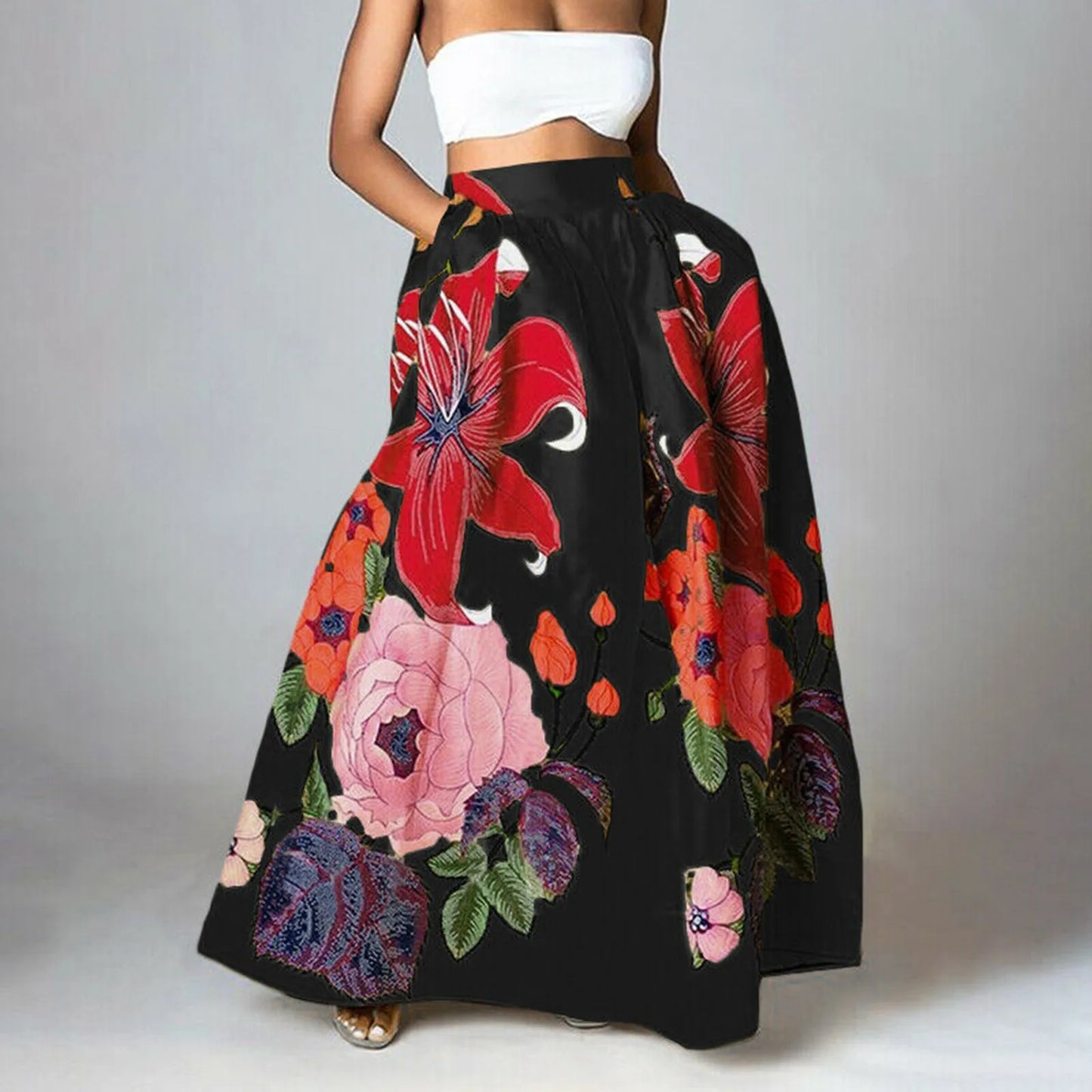 Bohemian Women Long Skirt Large Swing High Waist Floral Printing