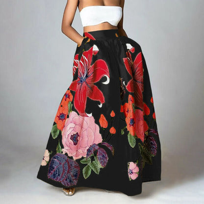 Bohemian Women Long Skirt Large Swing High Waist Floral Printing