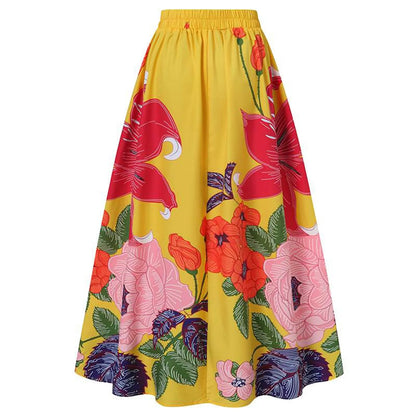 Bohemian Women Long Skirt Large Swing High Waist Floral Printing