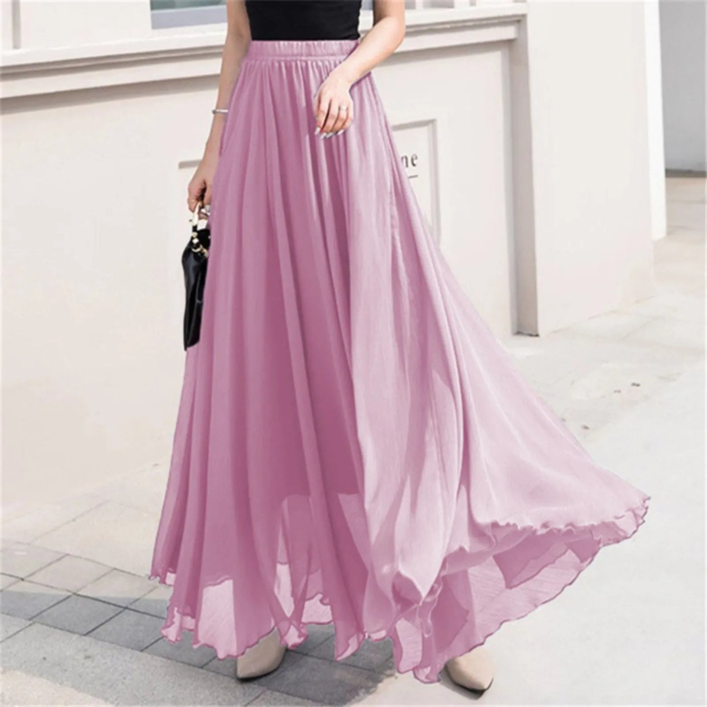 Skater Skirt for Women Summer Women's Solid Color Chiffon Skirt Women's High Waist Long Bathing Suits with Skirts for Women
