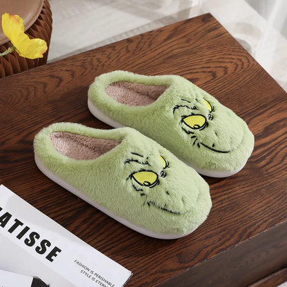 For Grinch Plush Slippers Warm Slip-on House Shoes Breathable