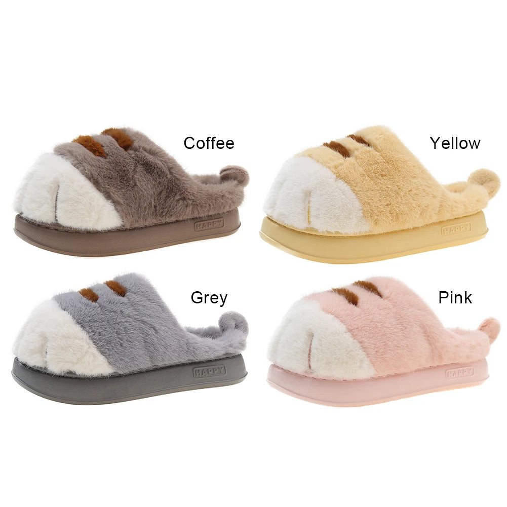 3D Cat Paw Plush Slippers Slip-on House Shoes Comfortable Furry Paw Couple Slippers Winter Soft Warm Slippers for Indoor Bedroom