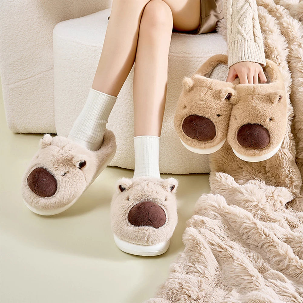 Plush Capybara Slippers Closed Toe Slippers Cute Thermal Home Slippers