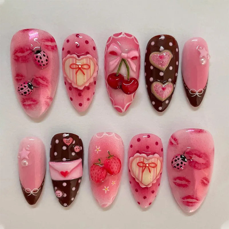 Cute Rabbit Bow Almond Press-On Nails Set