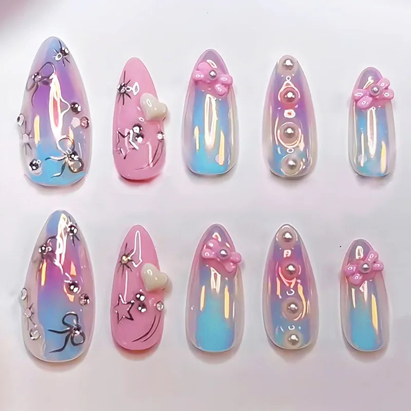 Cute Rabbit Bow Almond Press-On Nails Set