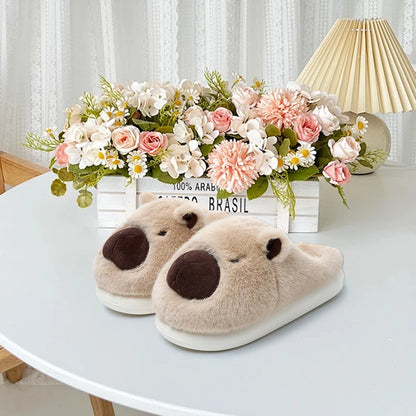 Plush Capybara Slippers Closed Toe Slippers Cute Thermal Home Slippers