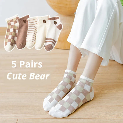 Women's Short Tube Socks Pink Cat Cute Low Top Casual Socks