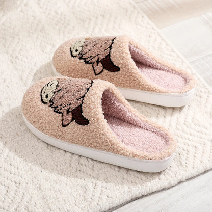 Winter Slippers Non-Slip Highland Cow Slippers Warm Plush Home Slipper House Flat Floor Soft Slides Cozy Couple Slip-On Slippers