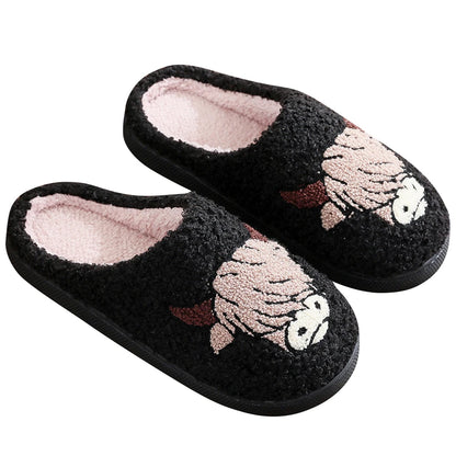 Winter Slippers Non-Slip Highland Cow Slippers Warm Plush Home Slipper House Flat Floor Soft Slides Cozy Couple Slip-On Slippers