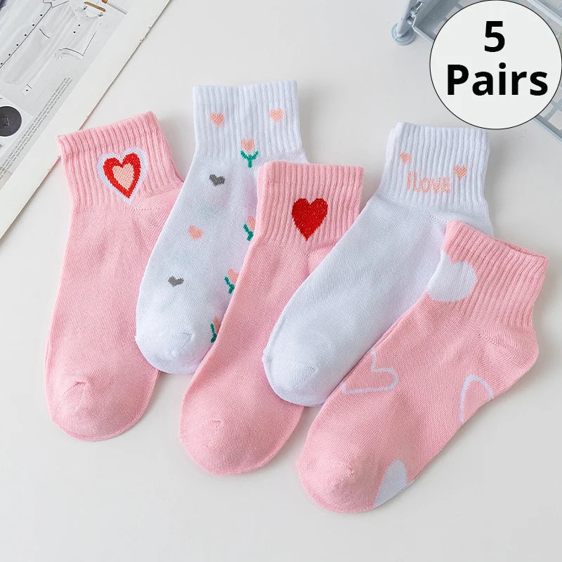 Women's Short Tube Socks Pink Cat Cute Low Top Casual Socks