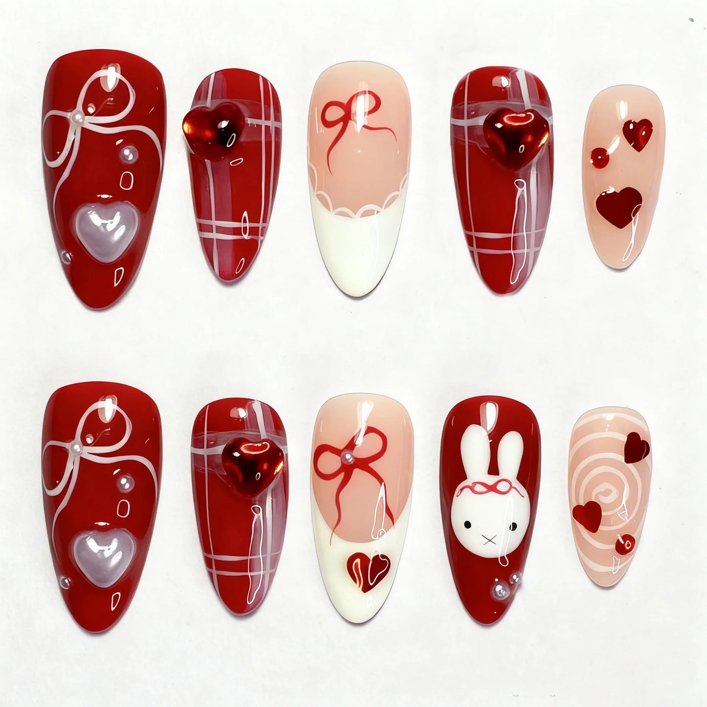 Cute Rabbit Bow Almond Press-On Nails Set