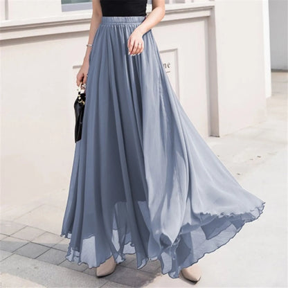 Skater Skirt for Women Summer Women's Solid Color Chiffon Skirt Women's High Waist Long Bathing Suits with Skirts for Women