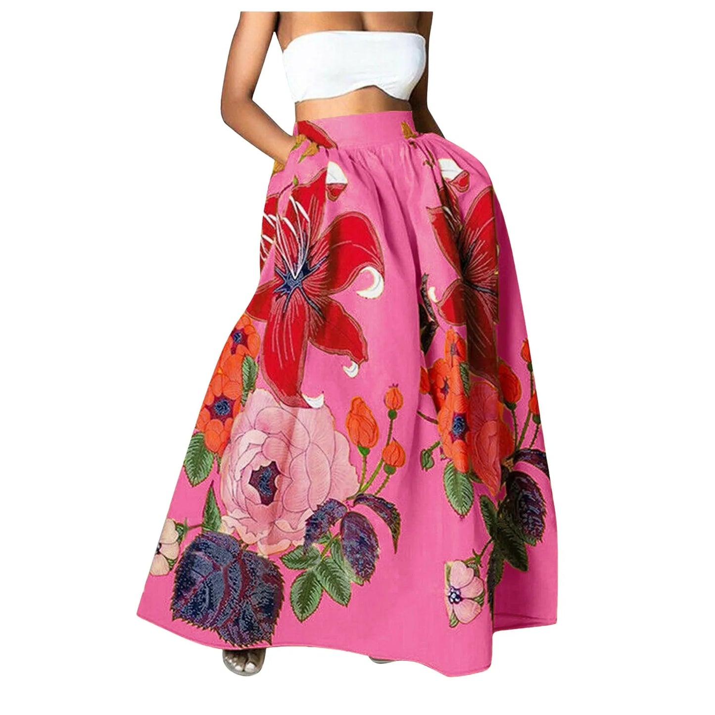 Bohemian Women Long Skirt Large Swing High Waist Floral Printing