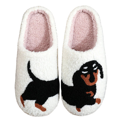 Plush Dachshund Slippers Closed Toe Slippers Comfortable Flat Thermal Slippers Fluffy Home Slippers for Outdoor Indoor Bedroom