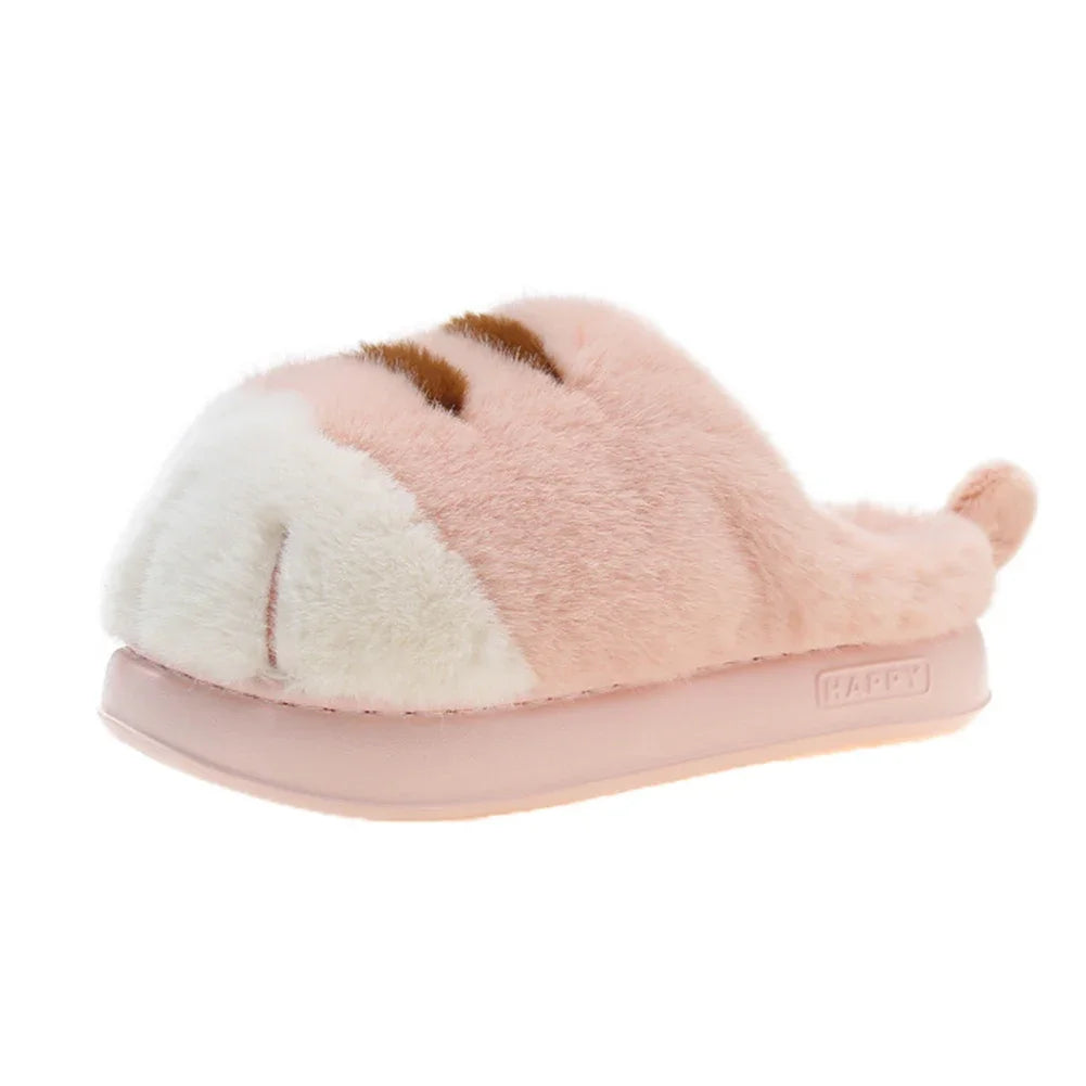 3D Cat Paw Plush Slippers Slip-on House Shoes Comfortable Furry Paw Couple Slippers Winter Soft Warm Slippers for Indoor Bedroom