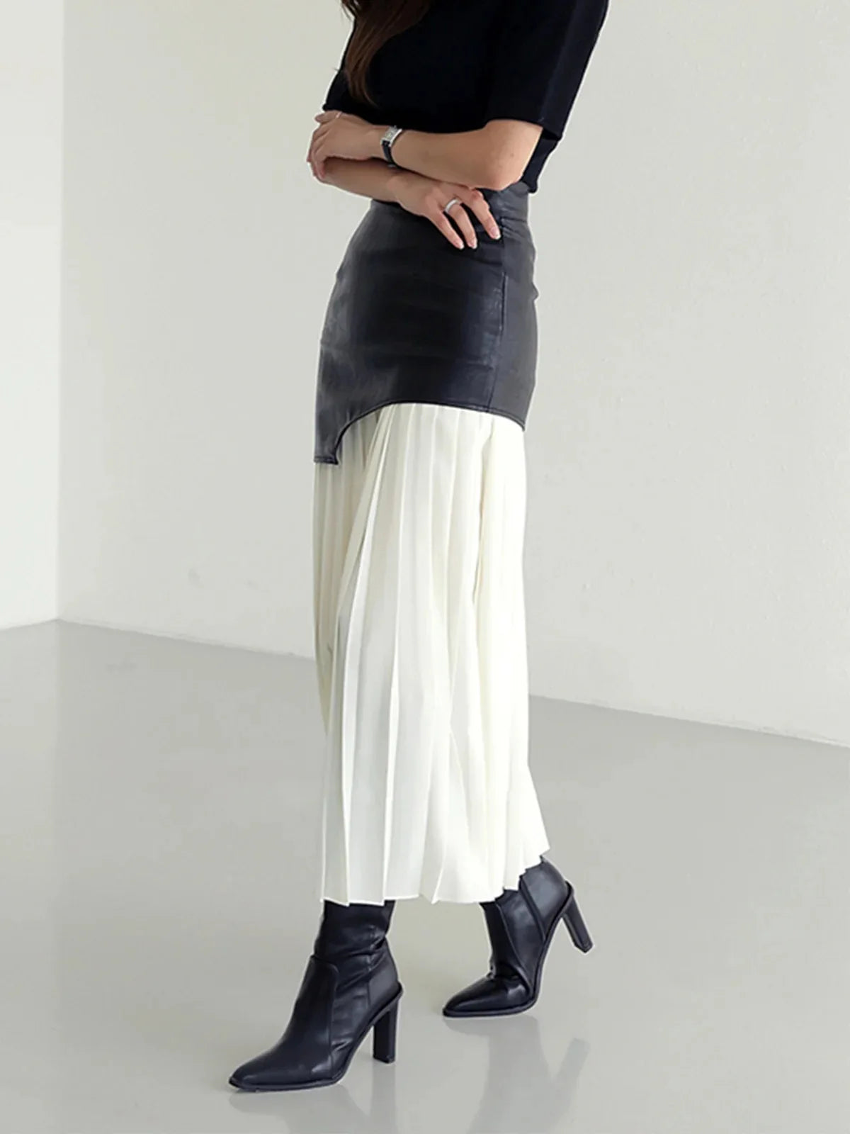 Women’s Contrast Patchwork Pleated Skirt