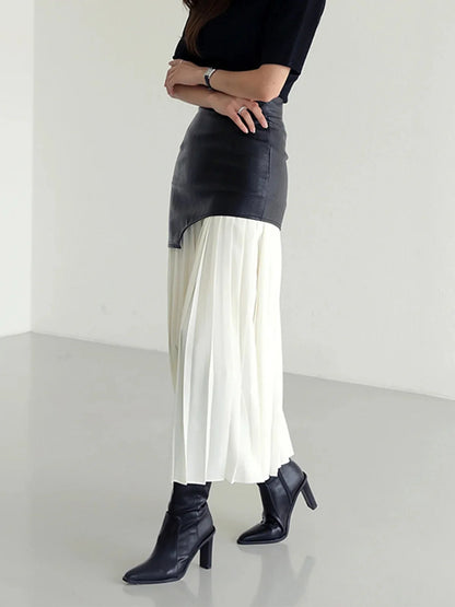 Women’s Contrast Patchwork Pleated Skirt