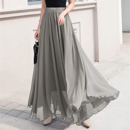 Skater Skirt for Women Summer Women's Solid Color Chiffon Skirt Women's High Waist Long Bathing Suits with Skirts for Women