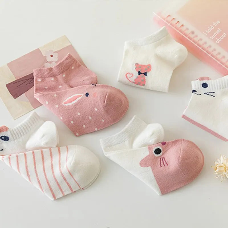 Women's Short Tube Socks Pink Cat Cute Low Top Casual Socks