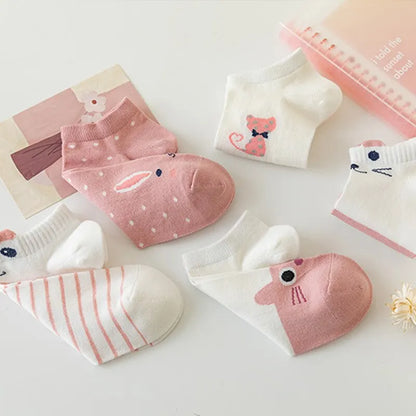 Women's Short Tube Socks Pink Cat Cute Low Top Casual Socks