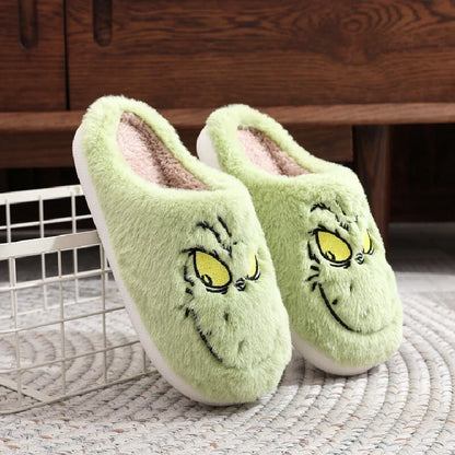 Cute Green Monster Plush Slippers