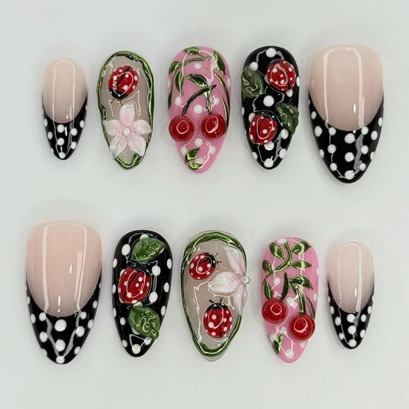 Cute Rabbit Bow Almond Press-On Nails Set