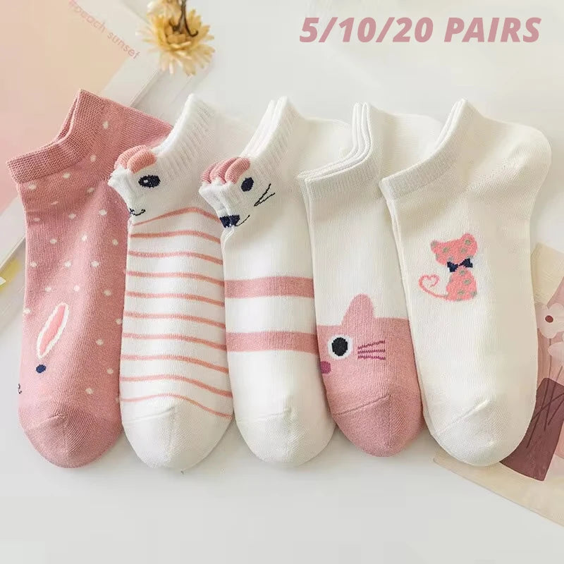 Women's Short Tube Socks Pink Cat Cute Low Top Casual Socks