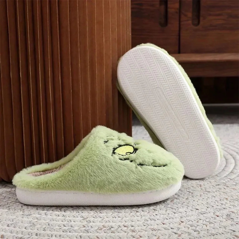 Cute Green Monster Plush Slippers