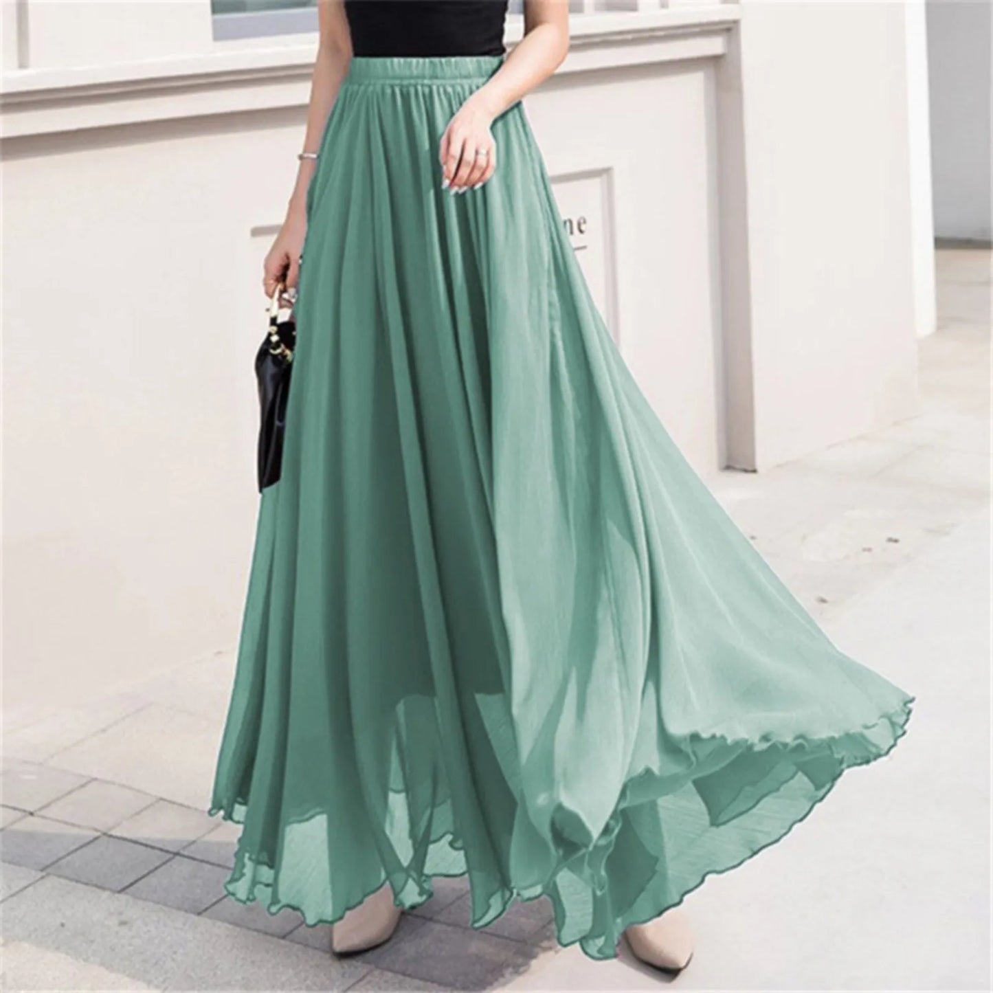 Skater Skirt for Women Summer Women's Solid Color Chiffon Skirt Women's High Waist Long Bathing Suits with Skirts for Women
